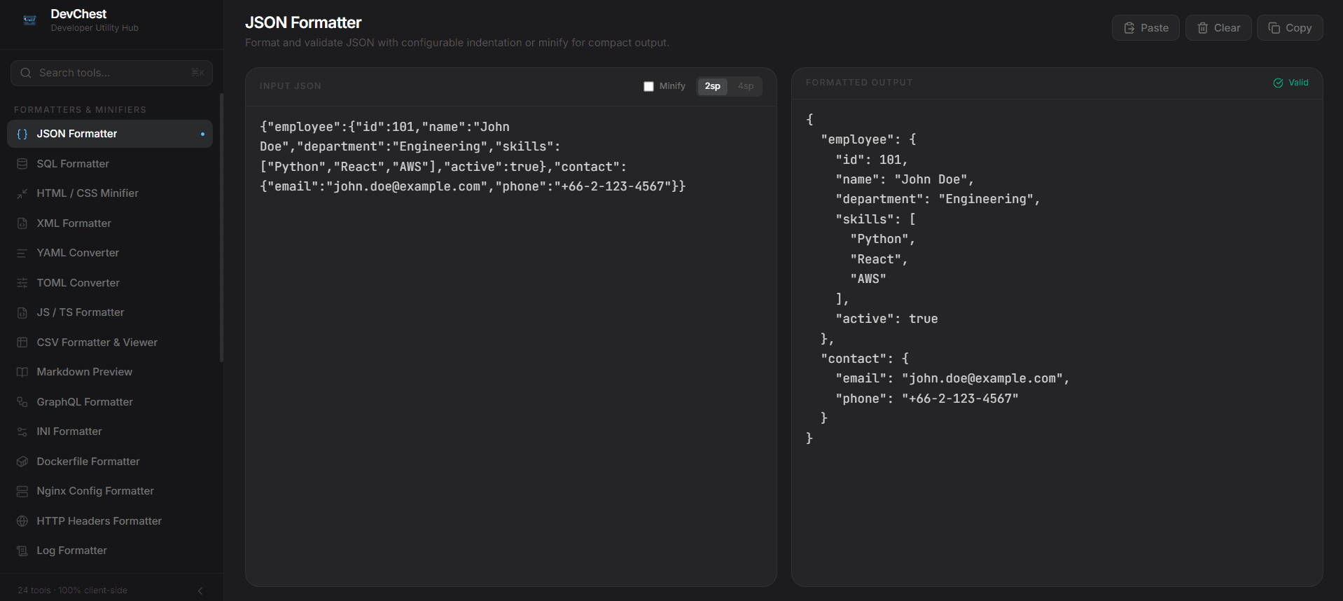 JSON Formatter tool